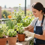 Balcony garden flourishing with herbs and vibrant plants by trusted local service provider.