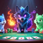 Experience thrilling poker action at GO88 with ghostly wolf representations amidst vibrant game elements.