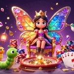 CM88 showcases a vibrant casino scene with a butterfly queen, golden chips, and a spinning roulette wheel.