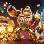 Engage with tr88's exciting gameplay featuring a golden mech and treasure bursting into action.