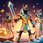 快连 enhances your gaming with Anubis and Bastet in a vibrant casino scene filled with gold coins.