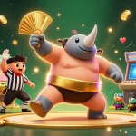 Experience the excitement of WE88 with a vibrant 3D casino illustration featuring dynamic characters and gaming elements.