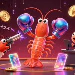 Experience Hitclub gaming with vibrant 3D elements showcasing crypto coins and dynamic characters in action.