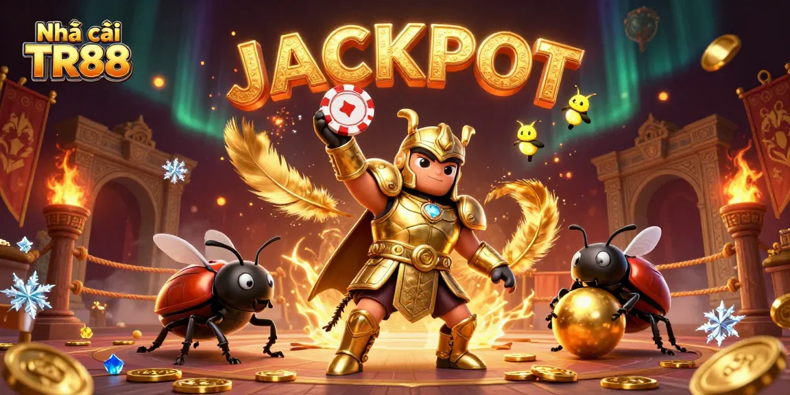 Experience the thrill of Nhà cái TR88 with a jubilant beetle showcasing victory at an online casino.