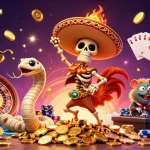 8XBET launches an exciting gaming experience featuring a colorful 3D victory scene with dynamic casino elements.