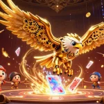Engage with QQ88 on a thrilling dive into a holographic casino world with golden eagle and drone falcons.