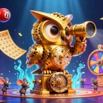 Experience the excitement of winning at 98win with cartoon characters in a vibrant casino setting.