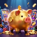 Engage with go88's dynamic casino adventure featuring a golden piggy bank sumo wrestler amidst slot machines and vibrant chips.