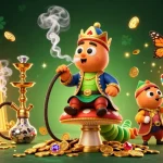 Join the fun with MMOO's giant caterpillar hookah-master at an animated poker celebration!