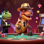 Experience the excitement at TG88 casino with animated characters engaging in blackjack amidst vibrant gaming elements.