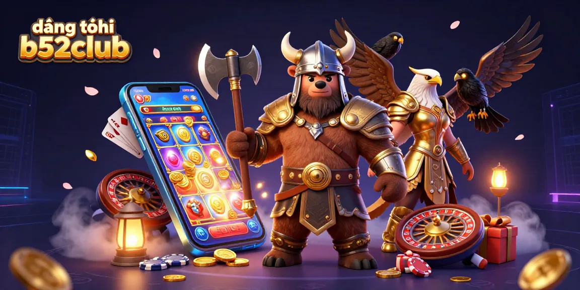 Join the excitement of đăng ký b52club with a dynamic casino experience featuring a Viking, Valkyrie, and game elements.