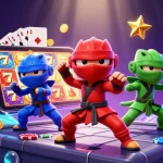 Experience excitement with 7C777 in this vibrant 3D casino adventure illustration.