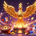Engage in thrilling gaming with 99ok as molten gold drips and coins cascade around a golden phoenix.