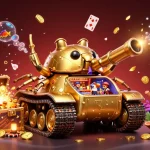 Engage with vipwin's exciting casino experience in a golden beetle tank, filled with vibrant gaming elements.