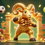King88's exciting golden ram charges through a vibrant casino scene, showcasing thrilling sports betting elements.
