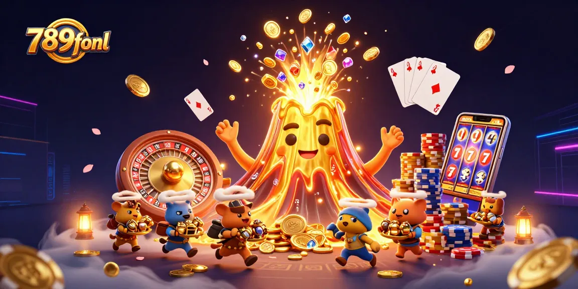 Get ready to win with 789fonl as the volcano erupts coins and treasures in this casino scene.