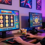 Exciting gaming setup showcasing link slot gacor online slot experience with player engaged in vibrant gameplay.