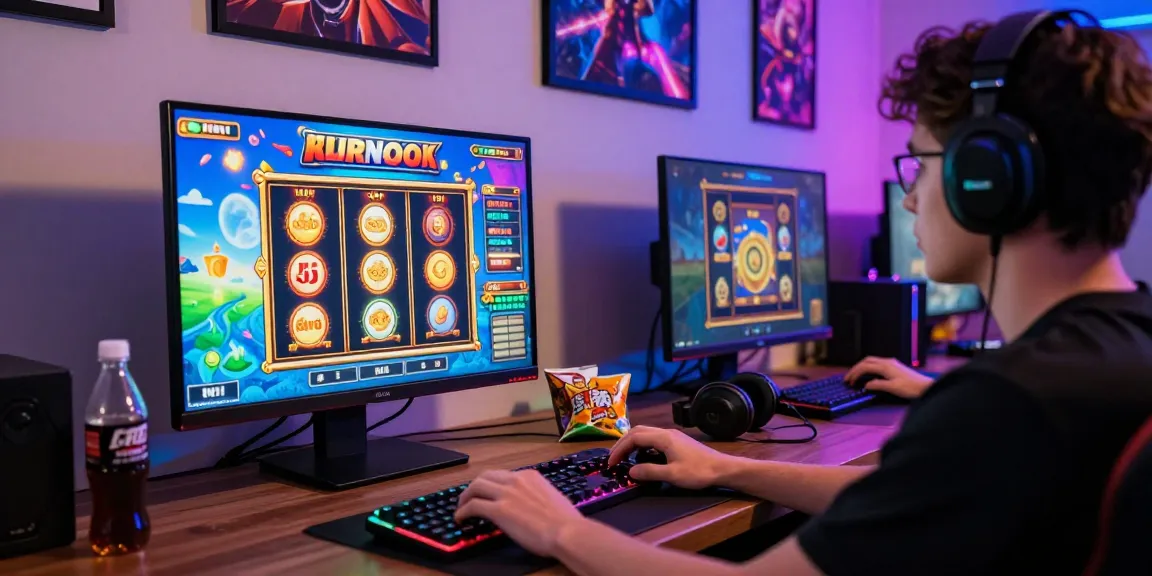 Exciting gaming setup showcasing link slot gacor online slot experience with player engaged in vibrant gameplay.