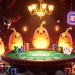 Experience thrilling games with glowing characters in EV99's vibrant cave casino atmosphere.