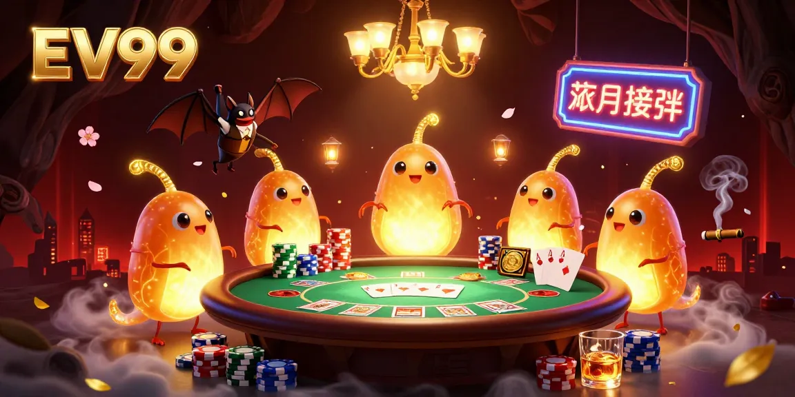Experience thrilling games with glowing characters in EV99's vibrant cave casino atmosphere.