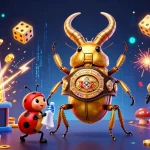 Experience thrilling gameplay at uu88 with a golden stag beetle champion amidst vibrant casino elements.