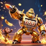 Experience thrilling action at 88VV with a dynamic golden gorilla mech and exploding coins.