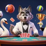 Experience the thrill of winning at link vào bj888 with a unique scene of a debonair wolf and dazzling 3D casino elements.
