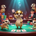 Experience fly88's vibrant online casino with meerkats as they deal cards and sneak chips around a dynamic poker scene.
