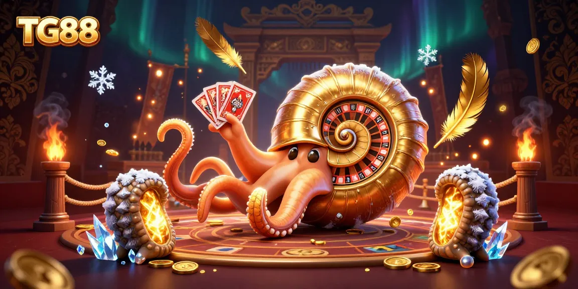 Engage with TG88's vibrant 3D casino scene featuring a giant nautilus and glowing ammonite companions.
