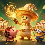 Experience the vibrant magic of du88 with a golden mushroom wizard and treasures galore in this 3D illustration.