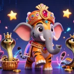 Experience the excitement of 78win with an 3D illustration of a maharaja tiger and elephant
