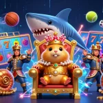 Spin big at situs slot resmi with this vibrant illustration of a hamster king and enchanted gameplay symbols.