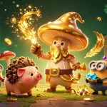 Experience DA88 gaming magic with a golden mushroom wizard and treasure-hunting pig amidst casino elements.