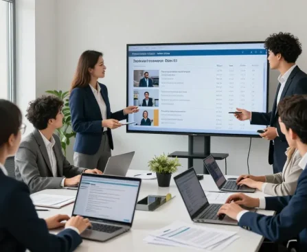 Team collaborating in a modernes Inkassobüro, showcasing effective debt recovery strategies and technology.