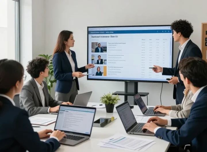 Team collaborating in a modernes Inkassobüro, showcasing effective debt recovery strategies and technology.