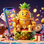 Engage in thrilling gameplay with KUWIN’s vibrant 3D casino scene featuring a golden pineapple king.