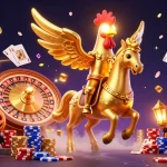 Experience the excitement of Go88 as a golden rooster and companions fill the casino with vibrant play.