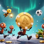 Experience the excitement of BK8 with dynamic sports elements and playful 3D characters in an engaging gambling scene.