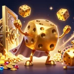 88CLB showcases a dynamic casino scene with a golden dice golem juggling riches amid sparkling treasures.