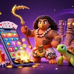 Embrace the excitement at Idea Bash with a vibrant Hawaiian-themed casino illustration showcasing slot games and colorful characters.