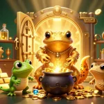 Engaging scene of a golden salamander alchemist and frog apprentice creating liquid gold for đấu địa chủ gaming.