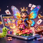 Experience the vibrant world of MM99 with the butterfly queen and gaming action in a lively 3D scene.