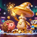 Experience the magic of S8 as the golden mushroom wizard turns treasures to gold amidst colorful game elements.