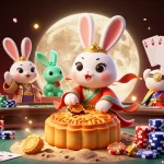 Socolive enhances the gaming experience with a lunar-themed poker scene featuring vibrant characters and rich details.