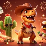 Experience thrilling gameplay at LLWIN featuring a unique 3D dinosaur cowboy illustration.