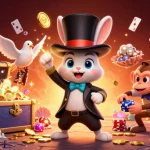 Experience the magic of bxn888 with a magician rabbit, coins, and exciting gaming elements!