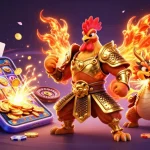 Play thrilling games at U888 with vibrant casino action featuring a rooster warrior and dragon hatchling.