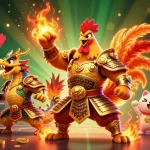 Experience high-stakes excitement with oke179's fighting rooster and dragon in this vibrant casino scene.