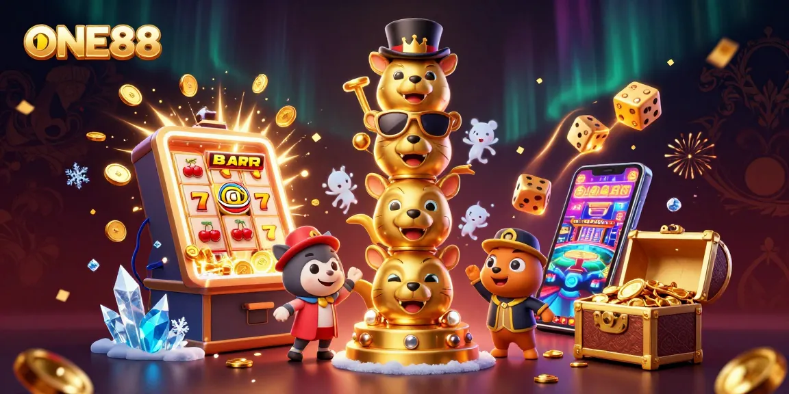 Experience the thrill of ONE88 with a vibrant 3D casino illustration showcasing exciting game elements.