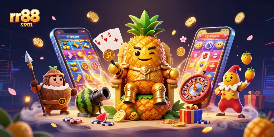Experience thrilling gaming action at rr88 com, with the golden pineapple king and exciting casino elements.